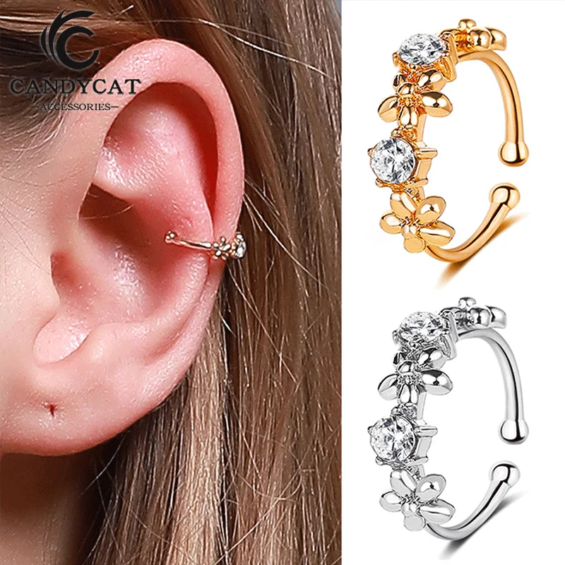 

Vintage Flower Ear Cuff Trendy Punk Hollow Earrings Women Non Pierced Clip Jewelry Accessories for Girl Gift 2020 Gold Color