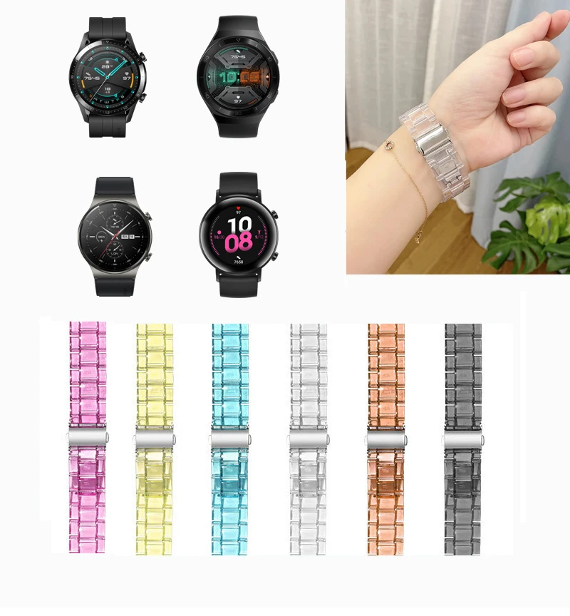 

Transparent Resin Band Strap Clear Wirstband For Huawei Watch GT2 GT2e GT 2 pro