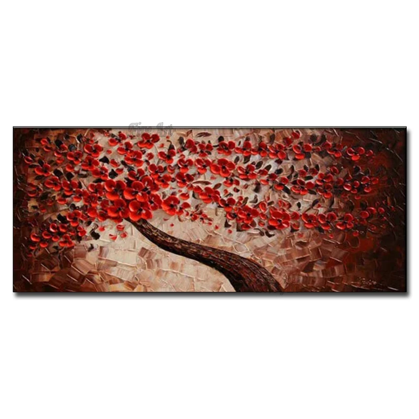 

Frameless Red Flowers Hand Painted Abstract Oil Paintings on Canvas Handmade Colorful Wall Art Modern Art For Home Decoration