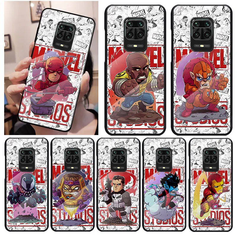 

Hero Marvel Member For Xiaomi Redmi K40 K30 K20 9T 9C 9A 9 8A 7 Pro Plus Tempered Glass Luxury Cover Phone Case