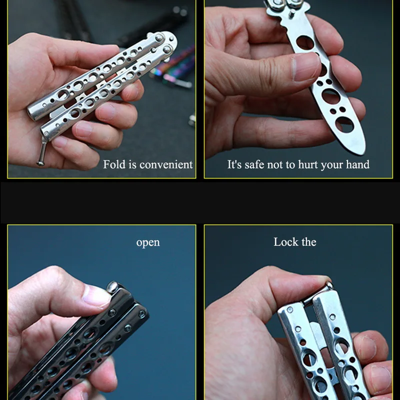 Складной нож-бабочка из нержавеющей стали тренировочный нож без лезвия открытый