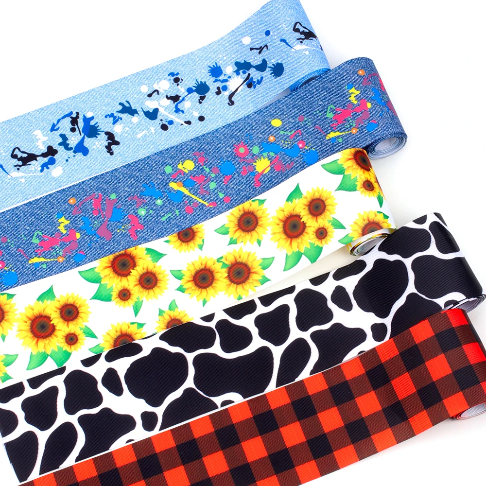 

2y/lot 7.5cm Printed Satin Grosgrain Ribbons Gift Wrapping Handmade Crafts DIY Hair Bows Making Material Christmas Decoration