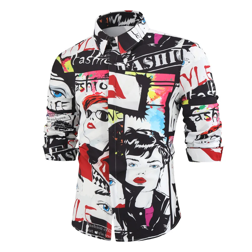 Мужская рубашка с длинным рукавом Повседневная принтом в гавайском стиле 2020