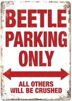 beetle parking white metal wall sign plaque art garage classic car vw bug rat