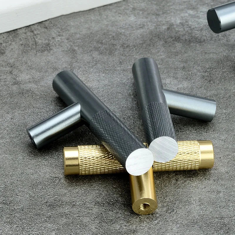 Золото Текстурированные алюминиевая ручка для шкафа черный/серебро сплошной