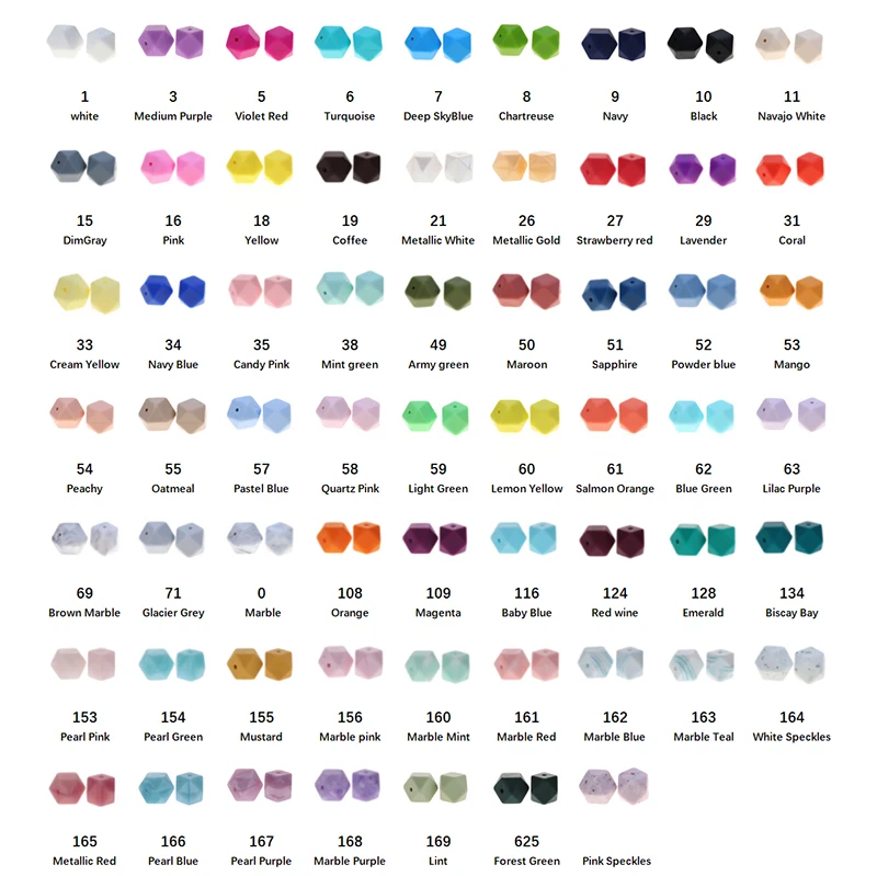 

17mm Hexagon 200pcs Silicone Candy Color Baby Teether Beads BPA Free Infant Teething Necklace Accessories Nursing Pacifier Chain