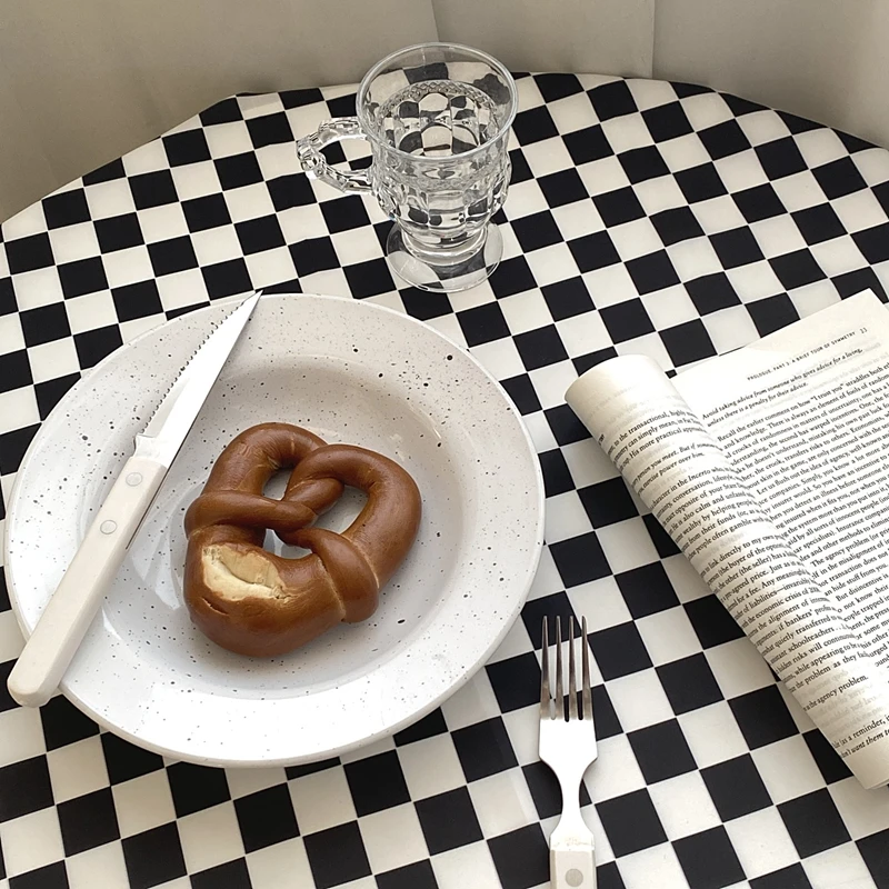 Ins Black White Checkerboard Tablecloth Home Dining Table Cloth Cafe Restaurant Checkered Cover Soft Background | Дом и сад