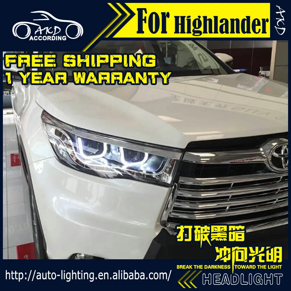 AKD автостайлинг фары Toyota Highlander 2015-2016 светодиодная… для Kluger DRL H7 D2H Hid опция