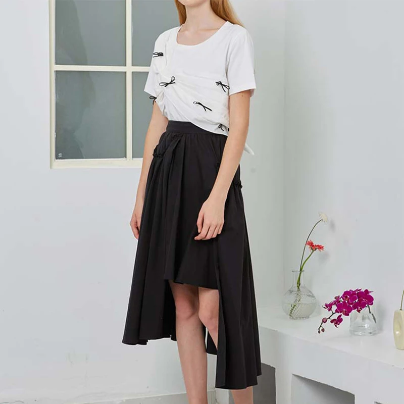 

Summer Slim Bow Fashion Plus Size T-Shirt 2021 New Ladies Summer Personality All-Match T-Shirt Pleated Printing Brand Casual Top