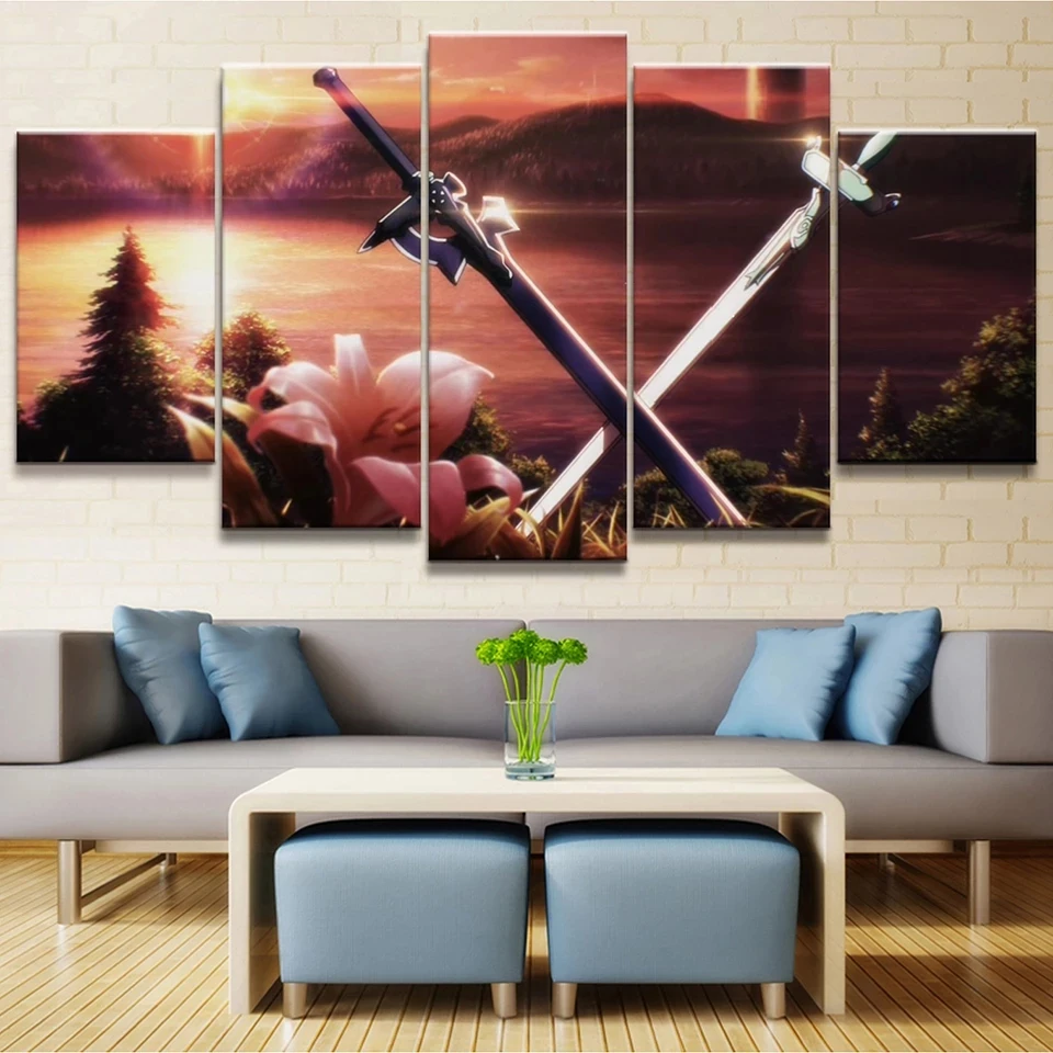 

Home Decor Canvas HD Printed Poster 5 Pieces Sword Art Online Painting Wall Art Modern Style Pictures Living Room Modular Framed