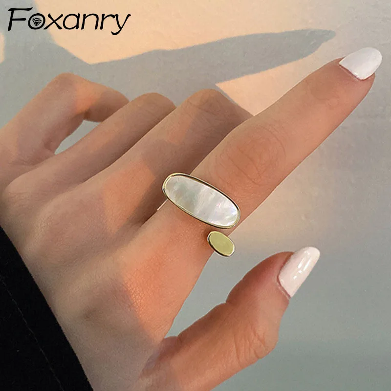 

Foxanry Gold Color Rings Summer New Trend Elegant Sweet White Shell Bride Jewelry Birthday Gift Grils Party Accessories