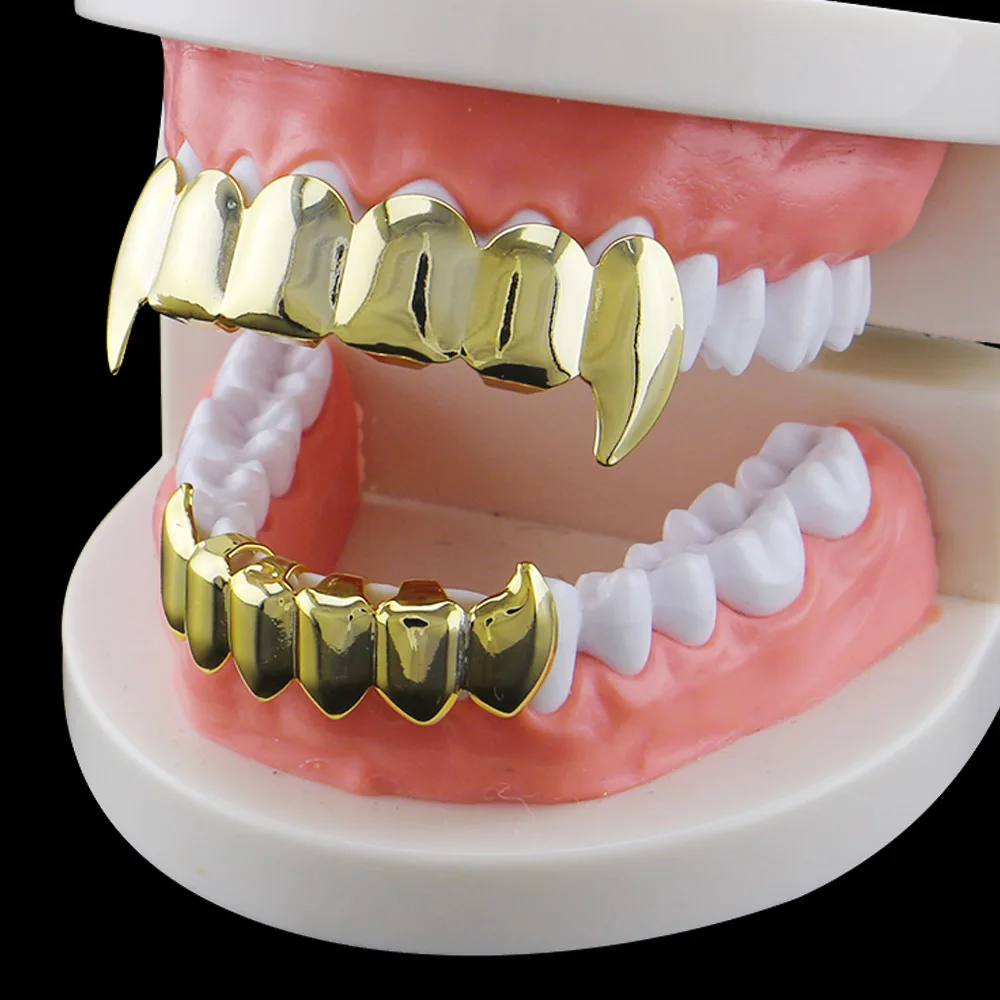 Черный позолоченный хип-хоп гриль для зубов верхний и нижний гриль хип-хоп шикарные розовые золотые серебряные зубы вампира для Хэллоуина