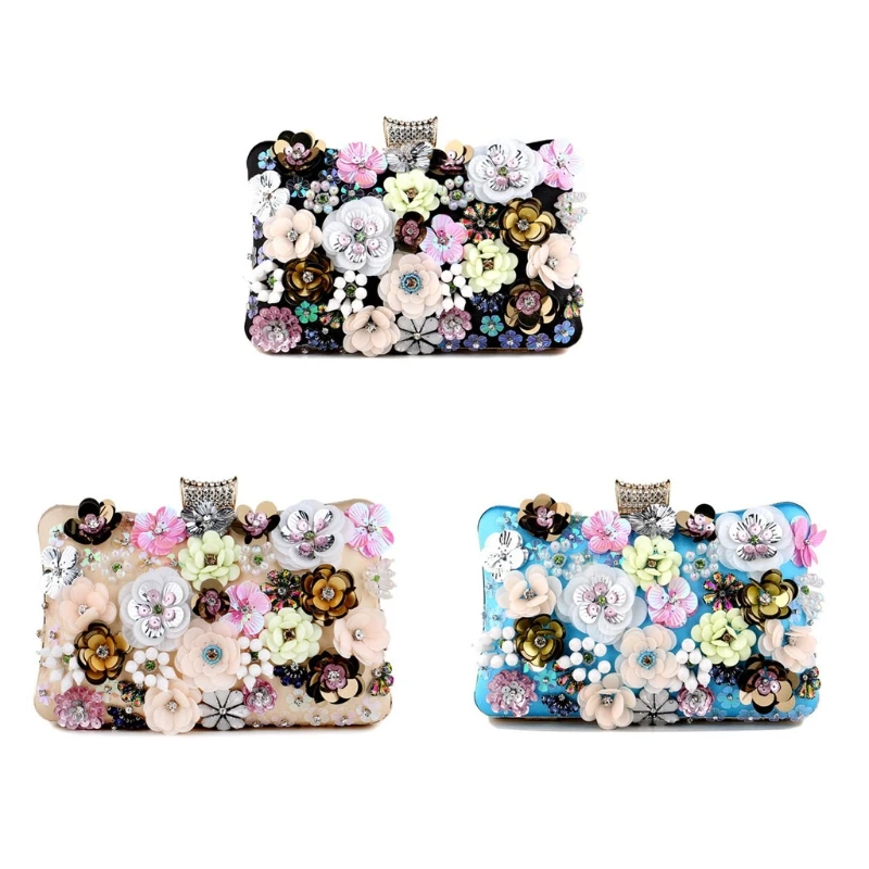 

Women Clutches Colorful Flower Evening Bag Sequins Satin Evening Clutch