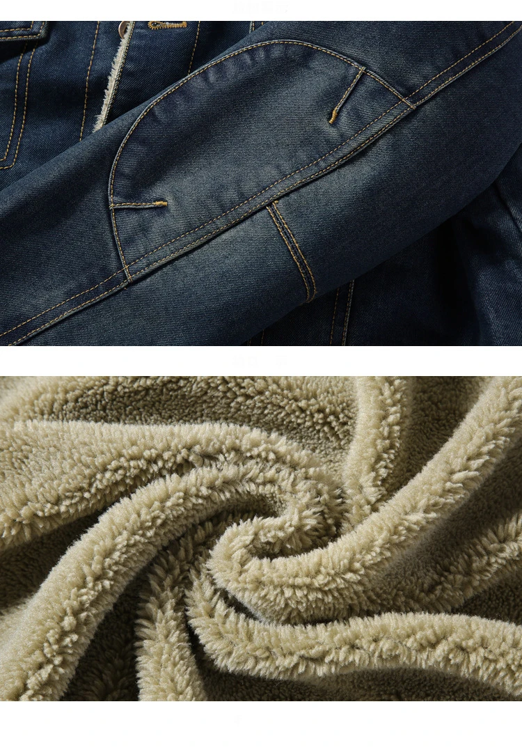 Men's Winter Thick Fleece Denim Jacket Jean Jackets Male Bomber Windbreaker Cowboy Outwear Coat Plus Size 6XL |