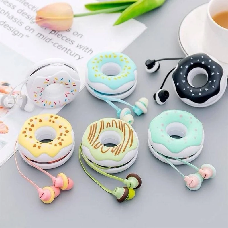 

Cute Donuts Macarons Earphones 3.5mm in-ear Stereo Wired Earbuds with mic Earphone Case for Kids i Phone Xiao mi MP3