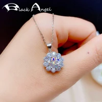 black angel 925 silver big snowflower created luxury white cz moissanit pendant necklace for women fashion jewelry wedding gift