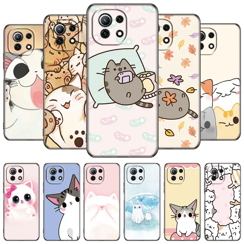 cute kawaii cat phone case for xiaomi mi redmi poco x3 nfc gt f3 m3 10t 11t 7 7a k20 k40 pro 11i a2 11 lite civi black cover free global shipping