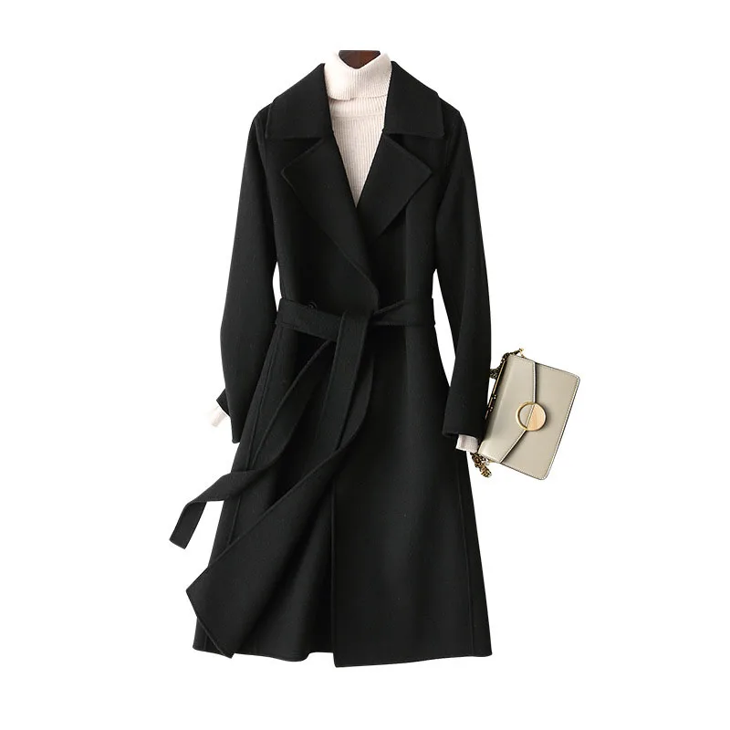 

Double-faced Cashmere Woolen Coat Women Pop Vogue Wool Woolen Overcoat Female Autumn Winter Elegant Large Size Slim Coats G237