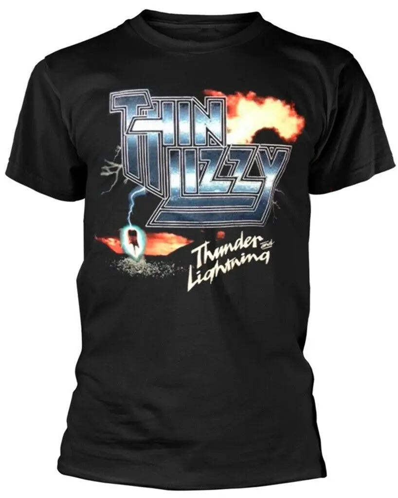 Тонкая черная футболка Lizzy Thunder And Lightning Новинка официальная|Мужские футболки| |