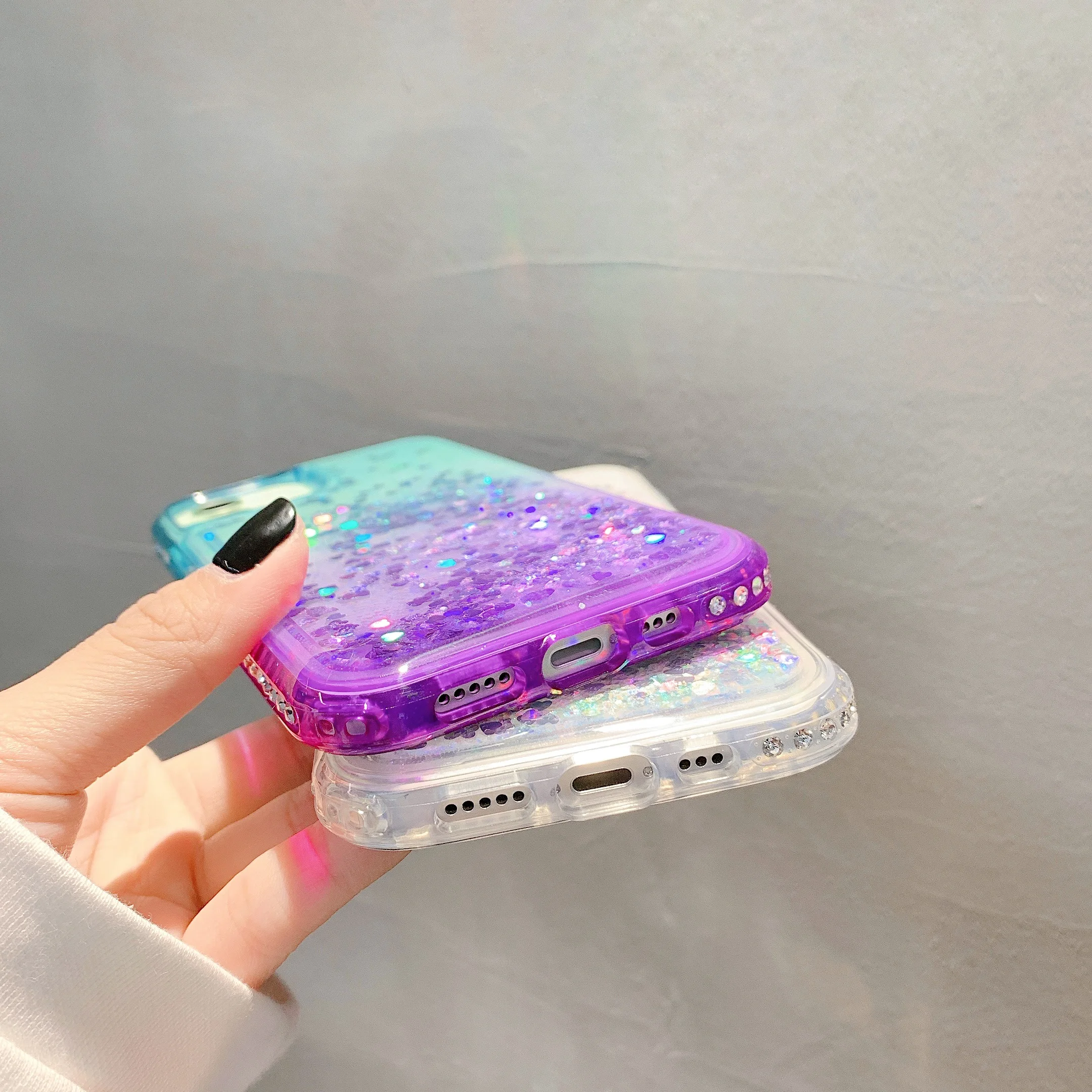 

For IPhone 11 Luxury Plated Rhinestone For 12 Pro Max XR 7 8 Plus Waterfall Glitter Heart Silicone Cover For IPhone X XS Cases