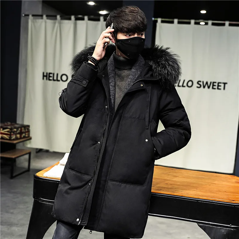 

MAIDANGDI 2021 Winter New Medium And Long Down Jackets Teenager Thickened Hoodid Solid Color Coats Male's Windproof Warm Clothes