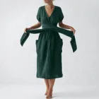 Платье, женское элегантное платья Robe Femme Повседневные однотонные футболки с короткими рукавами и v-образной горловиной платья карман Разделение подол ремень Vestido платье летнее женское2021