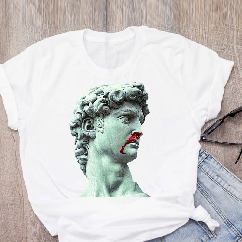 

New funny statue of David tshirts women funny t shirt white Tops Vogue Short Sleeve t shirt HipHop streetwear T-shirt