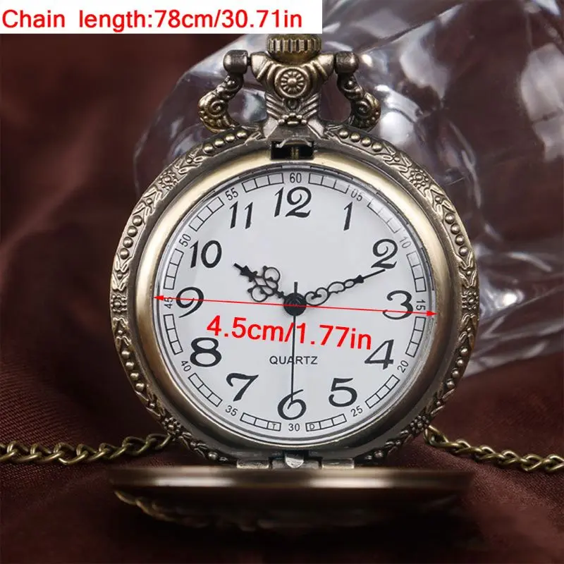 

Pocket Watch Quartz Vintage Antique Rome Bronze Wolf Embossment Unisex Pendant Collar Necklace Charm Gifts Steampunk Floral