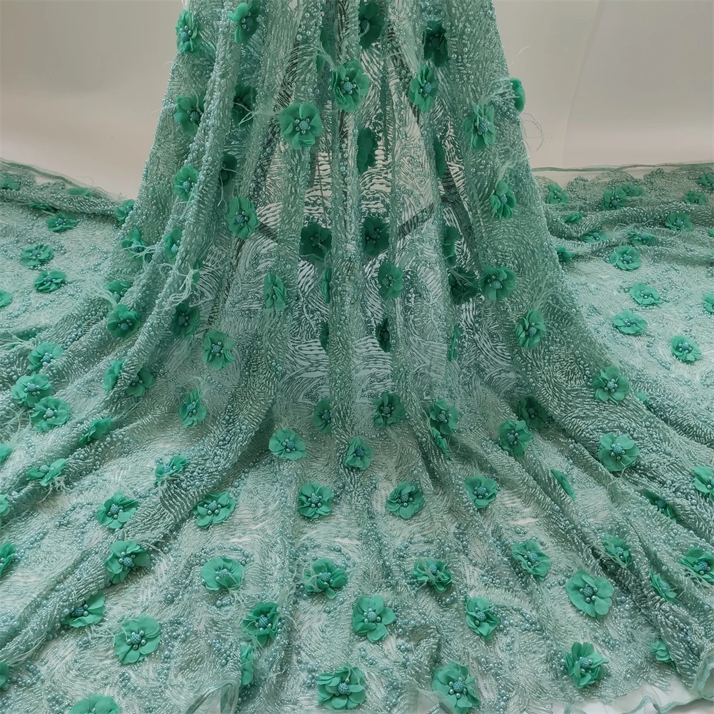 

Top grade White african lace fabric high quality beads lace embroidery bridal beads lace fabric for nigeria dress Z0365