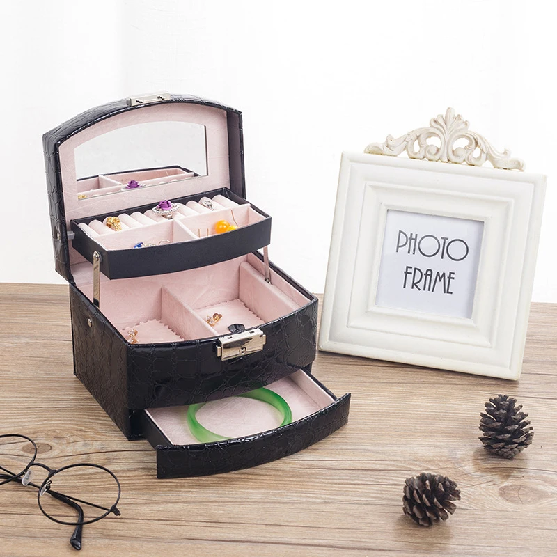 

3 Layers Jewelry Boxes Large Capacity Leather Beauty Makeup Organizer Travel Storage Box Container Case Gift Box