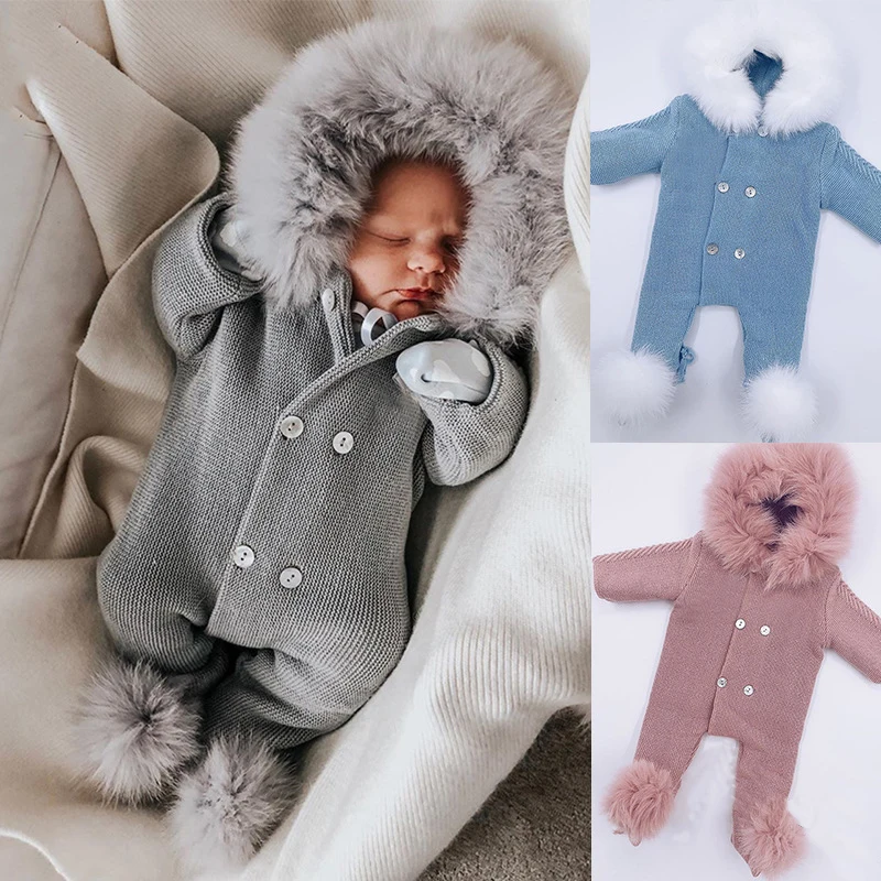 

Baby Long Sleeve Knitting Hooded Rompers Jumpsuit Casual Baby Boys Girls Playsuit Newborn Baby Sweater Spring Autumn Clothes