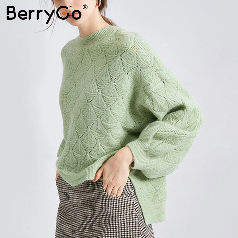 BerryGo вязаный свободный женский с пышными рукавами свитер Элегантный пуловер
