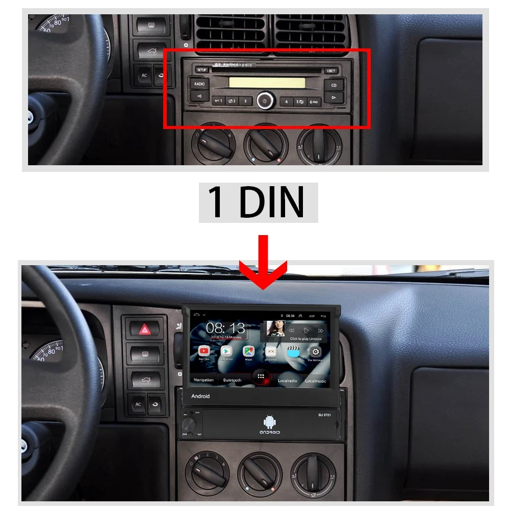 Автомагнитола 7 дюймов Android 1 Din GPS-навигация Wi-Fi Bluetooth FM-радио MP3 MP5 плеер USB AUX