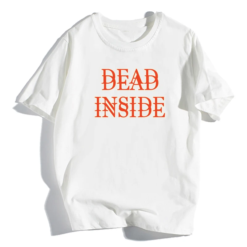 Женская футболка с надписью Dead Inside черная хипстерская в стиле гранж круглым