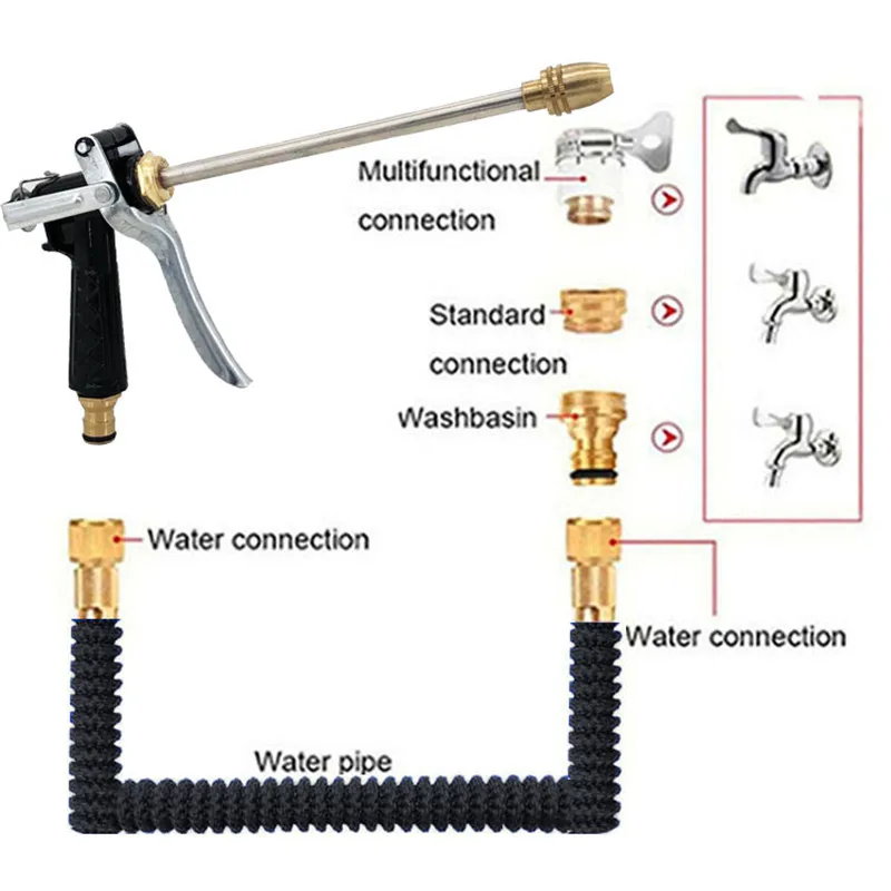 High Quality Telescopic Garden Hose 17ft-125ft Flexible Car Wash Magic Pressure Gun Outdoor Watering | Дом и сад