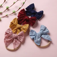 20 pcslot 3 9 handtied embroidery lace bow skinny headbands or hair clips baby girls hair accessories for 2021