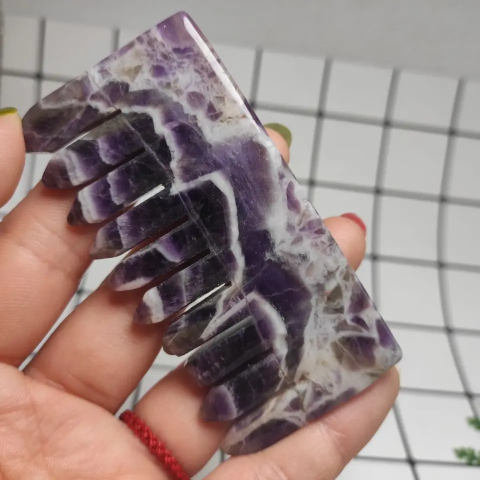 

8cm natural dream amethyst comb crystal hand polished reiki healing scalp massage energy combs