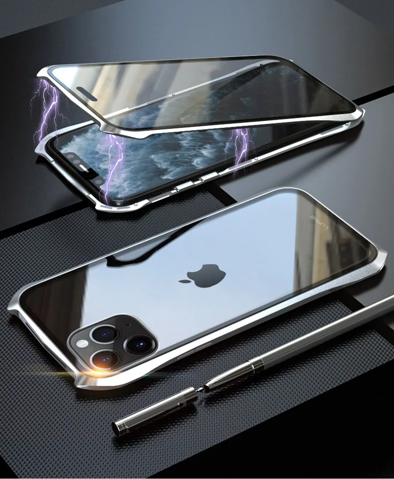Передний и задний Магнитный стеклянный чехол для Apple iPhone 11 Pro чехол 360 металлический бампер полный корпус чехол для etui iPhone 11 Pro Max чехол