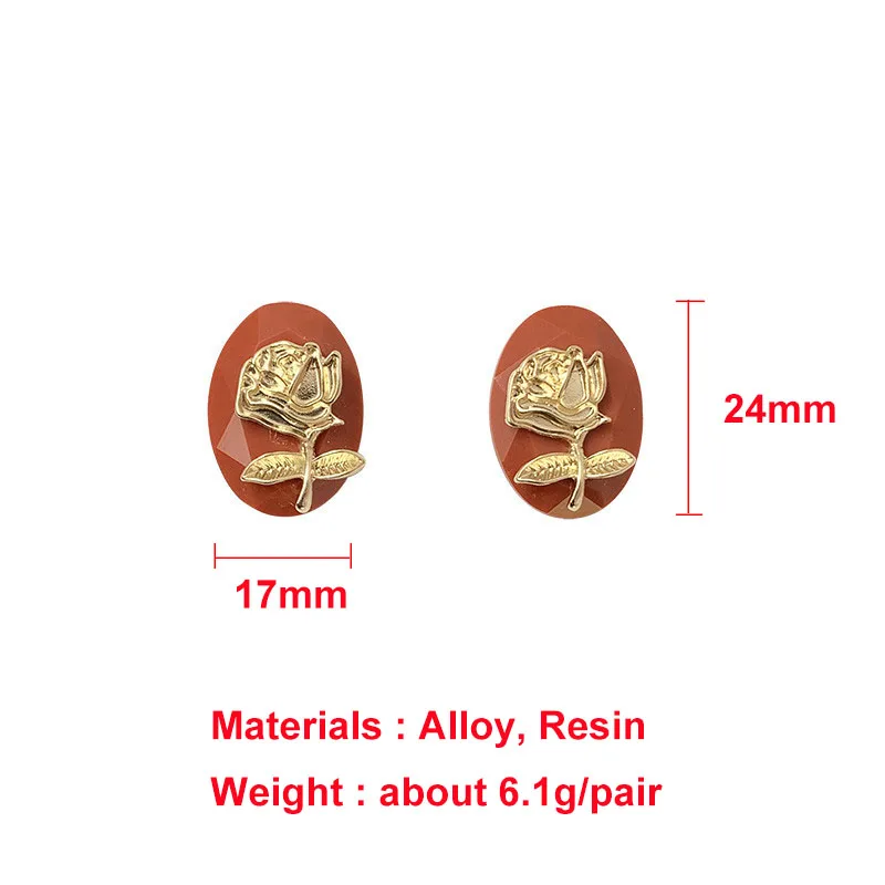 

Vintage Oval Red Resin Earrings for Women Gold Color Rose Flower Stud Earrings Korean Wedding Statement Earings Fashion Jewelry