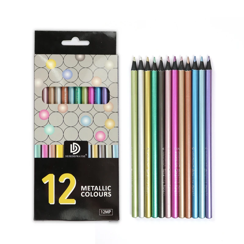 

DEDEDEPRAISE Metallic Colored Pencils 12 Colors Black Wood Lapis De Cor Artist Painting Drawing Color Pencil For Art Supplies