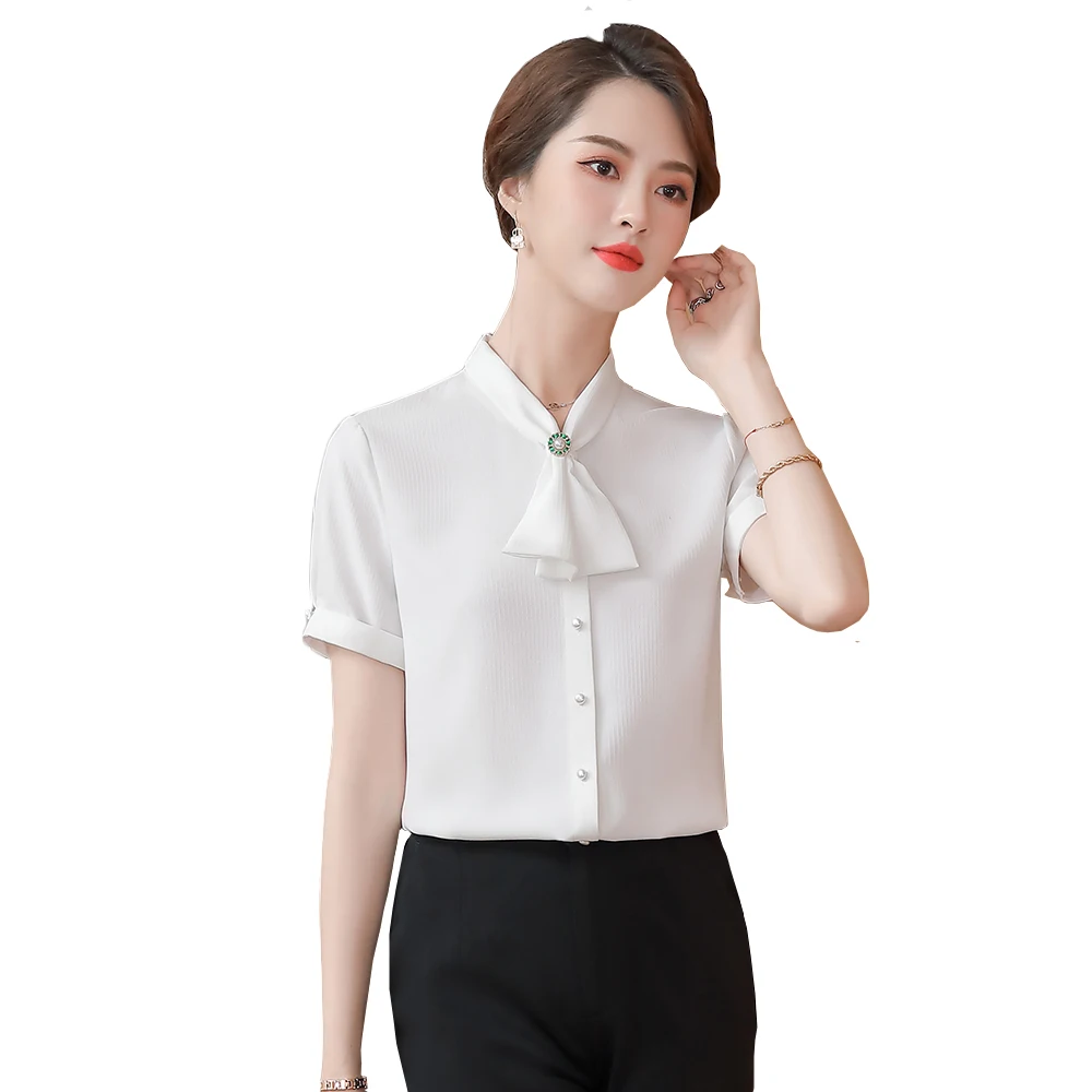 

2021 Новые Дамские летние блузки для женщин с коротким рукавом белого и синего цвета рубашка Топы 4XL 5XL