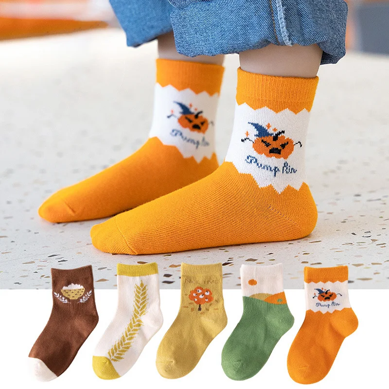 Хлопковые носки для детей, осень-зима, 5 пар / лот, милые носки с героями мультфильмов для девочек и мальчиков, носки для малышей от 1 до 12 лет н...