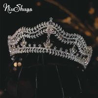 niushuya gentle crystal silver color tiara crowns elegance princess wave diadem wedding hair accessories