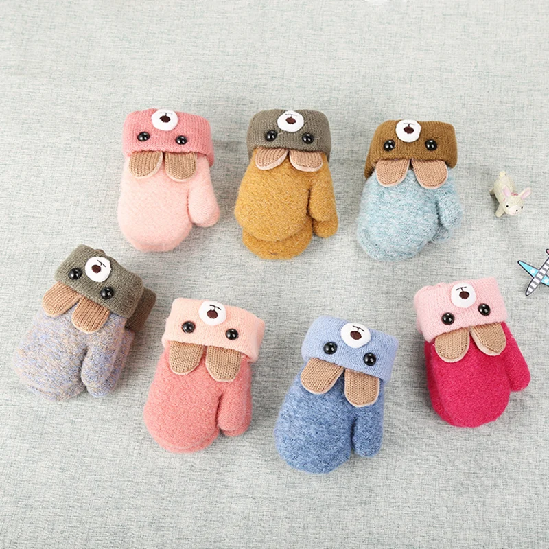 Зимние теплые детские перчатки, вязаные шерстяные детские перчатки, варежки с рисунком, детские варежки для новорожденных, толстые милые бархатные Детские митенки для пальцев