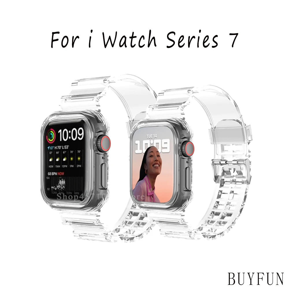 

Strap+Case For Apple i Watch Series 7 41MM 45 MM Silicone Transparent Durable Watch Strap Case For iWatch 7 i Watch7 41MM 45 MM