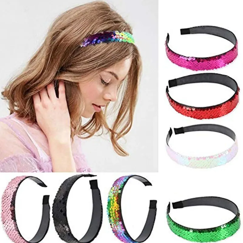 

Fioday New Flip Double-sided Sequin Headbands for Women Girls Sequins Scales Hair Bands for Kids Hair Accessories Drop Shipping
