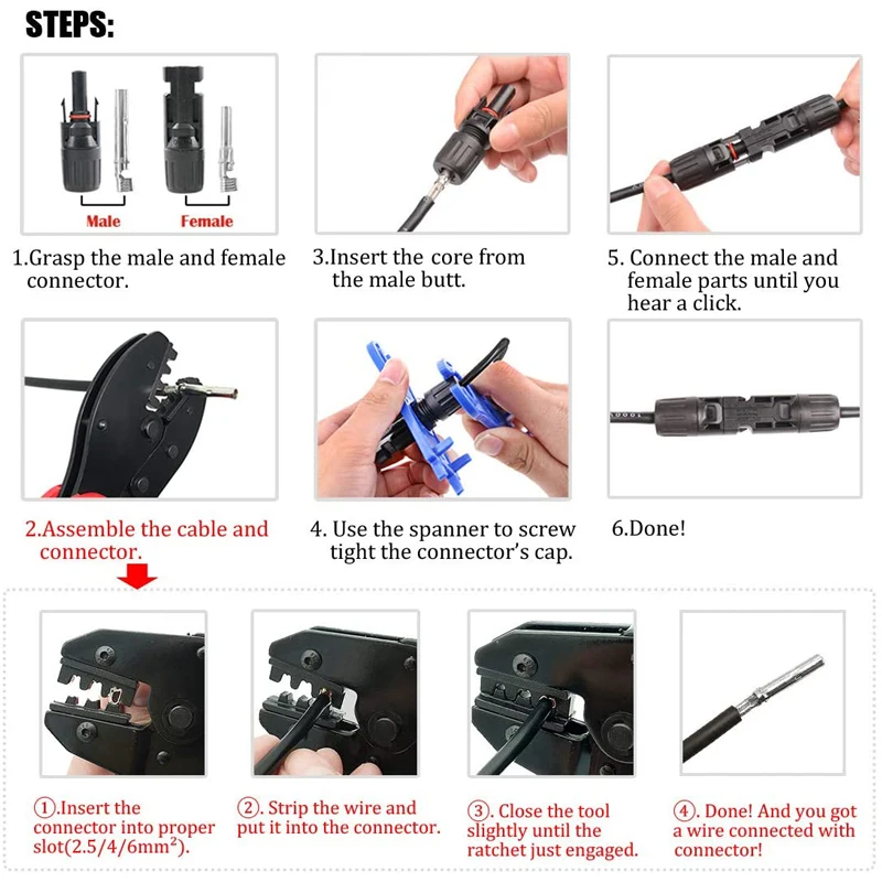 Solar photovoltaic PV cable clamp MC 4 connector wire terminal pressing LY-2546B stripping tool kit | Инструменты