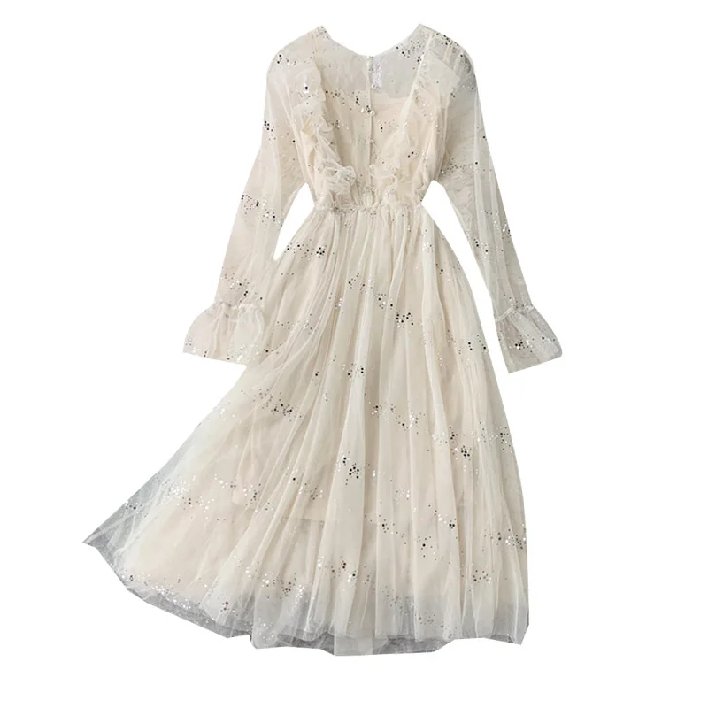 Платье женское Сетчатое средней длины элегантное модное винтажное длинное