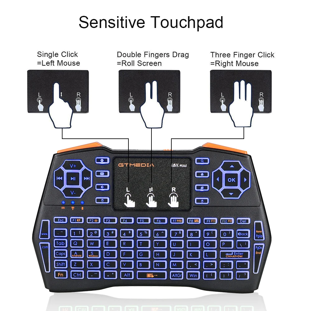 

Mini Wireless Keyboard 3 Colors Backlit English Russian Spanish Portugal 2.4GHz Air Mouse Remote Touchpad for Android TV Box PC