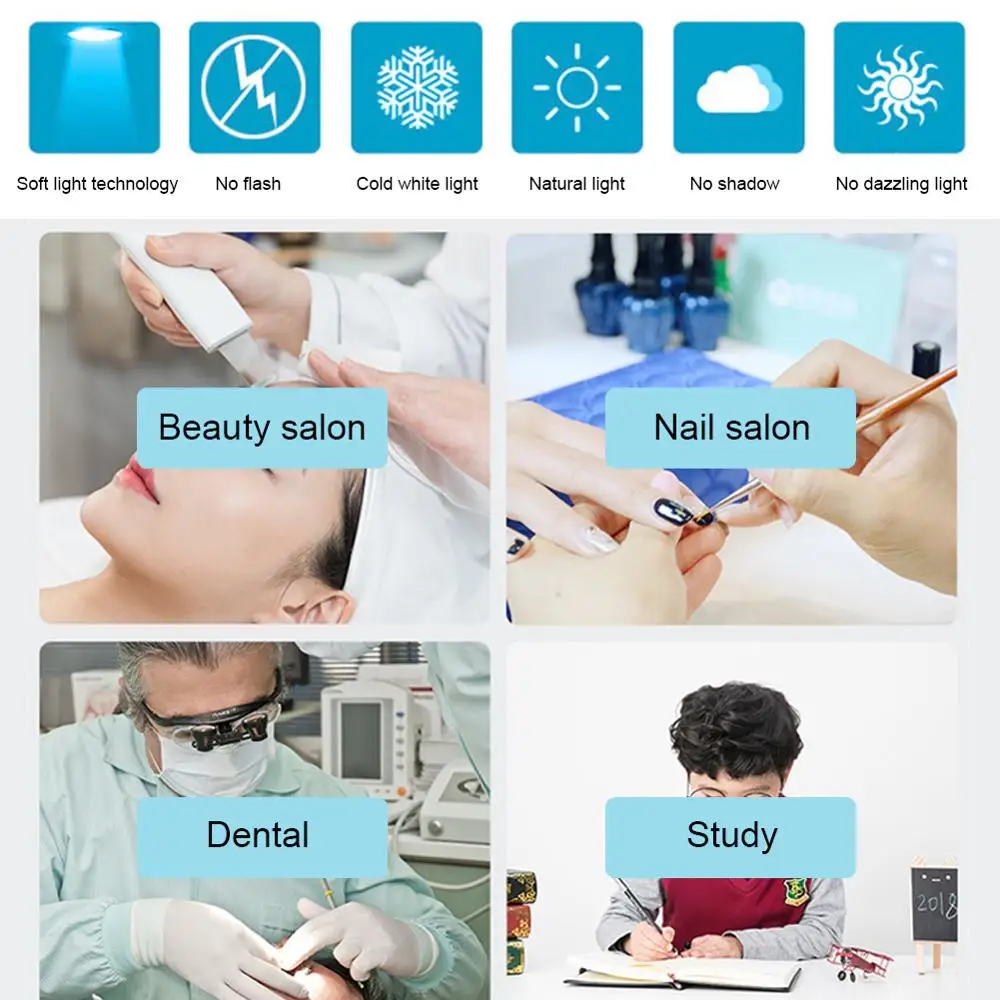 

8X Magnifier LED Tattoo Cold Light Eye Protection Lamp Beauty Salons Dental Hospital Home 360 Degree Adjustable with Dust Covers